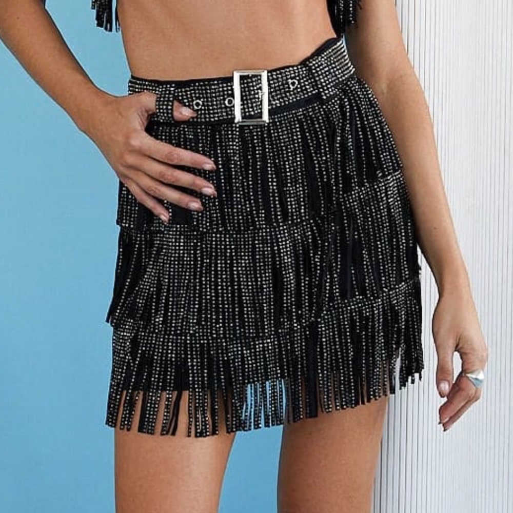 12th Tribe Shimmy Black Suede Mini Skirt